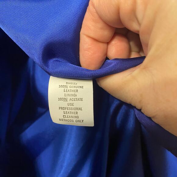 Vintage Ruth Wagner Genuine Leather Jacket Blue Kimono Dolman Sleeve M/L USA - Picture 5 of 11